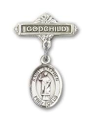 Sterling Silver Baby Badge with St. Stephen the Martyr Charm and Godchild Badge Pin
