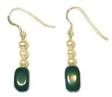 Sterling Silver Dangle Earrings - Genuine Grade A Onyx Rectangles & Cultured Freshwater Pearls