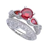 Sterling Silver Engagement 2 Set Ring with Cubic Zirconia - Ruby - Size: 6-9