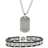stainless Steel Men's Dog Tag Necklace and Black stripe Bracelet Set