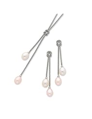 Sterling Silver Fw Cultured Pearl Knot 18in Necklace & Earring Set, Best Quality Free Gift Box Satisfaction Guaranteed