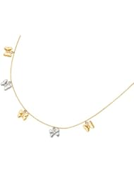 14K Yellow Gold 18 Inch Two Tone Dangle Multi Butterfly Necklace with Pear Shape Clasp