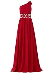 Floor Length One Shoulder Sleeveless Beaded Backless Chiffon Bridesmaid Dress/Prom Dress/Party Dress  With a Sash 