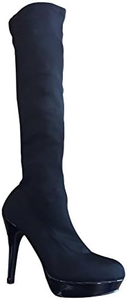 Fredericks of Hollywood Black Stretch Nylon Thigh High Boot Boots Platform Heels (8)