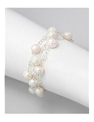 White (Natural) Japanese silk cord Fresh Water Pearls Bracelet In Zinc