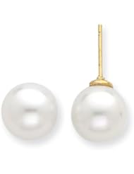 14k Yellow Gold 9-10mm White Cultured South Sea Pearl Post Earrings.