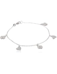 Cubic Zirconia Heart and Clover Charm Bracelet, 7.5"