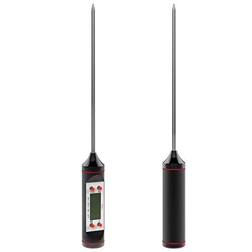 QPAU Food Thermometer Digital 304 Stainless Anti-Corrosion Cooking Thermometer with LCD Screen, Long Probe Best for Food, Meat, Milk, Liquids, Grill, BBQ, and Bath Water