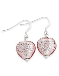 Sterling Silver Pink Murano Glass Bead Heart Earrings QE2875"