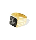 14k Yellow Gold Square Black Onyx Men's Masonic Ring