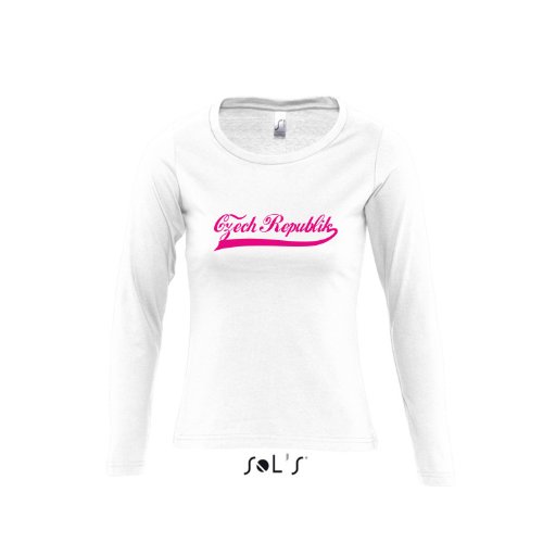 Tschechien Oldschool Czech Republic LÄNDERSHIRT EM / WM FAN Trikot – Damen Langarm Longsleeve T-Shirt S-XL , White – pink , S