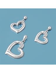 Sterling Silver CZ Fancy Sideways High Polished Heart Earring Pendant Set