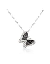 Black and White CZ Butterfly Pendant Necklace
