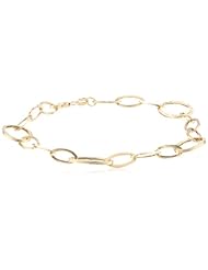 14k Italian Yellow Gold Polished and Textured Oval Link Bracelet, 8"