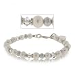 White Pearl Heart ID Pendant Bracelet in Sterling Silver 8 inch