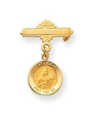 14k Gold Saint Theresa Medal Pin