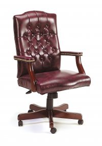Classic Executive Oxblood Vinyl Chair With Mahogany Finish