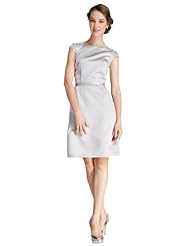 Knee Length Sheath Bateau Neck Satin Cap Sleeves  Beaded Evening Dress/Homecoming Dress/Bridesmaid Dress/Prom Dress/Party Dress  With Rhinestones and a Sash 