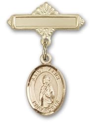 Gold Filled Baby Badge with St. Alice Charm and Polished Badge Pin
