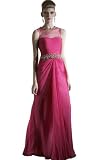 Orifashion Chic Hot Pink Sheer Jewel Neck Long Evening Dress With Beading Accent