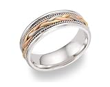 14K Solid Tri-Color Gold Braided Wedding Band Ring