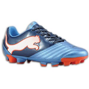 PUMA Powercat 3.12 FG - Big Kids ( sz. 01.5, Metallic Blue/Black Iris/Orange.Com ) onSale