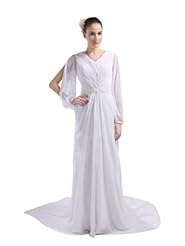 Chiffon Long Sleeves Slit Sheath Wedding Dress 