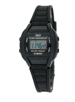 Q&Q #LL01J640Y Women's Black Rubber Band Alarm LCD Digital Watch