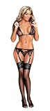 Sexy Exposed Black Widow Lace Bra, Garter & G-String Set