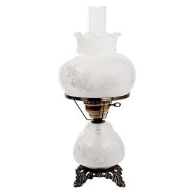 White Etched Rose Night Light Hurricane Table Lamp