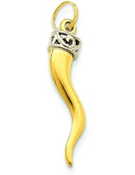 14K Two Tone Gold Hollow 3-D Medium Italian Horn Charm