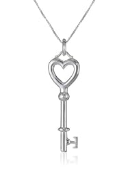 Sterling Silver Heart Key Pendant Necklace, 18"