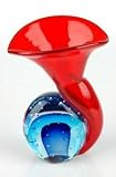 X371-2 Handblown Art Glass Ocean Blue Sommerso Red Vase