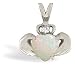14K White Gold Genuine Heart Opal and Diamond Celtic Claddagh Pendant