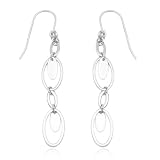 Rhodium Plated Sterling Silver Oval Link Wire Earrings