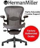 Aeron Chair by Herman Miller - Home Office Desk Task Chair Fully Loaded Highly Adjustable Medium Size (B) - Lumbar Back Support Cushion Graphite Frame Classic Hematite Pellicle