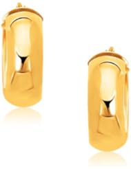 14K Yellow Gold Wide Medium Hoop Earrings with Snap Lock
