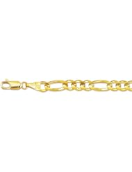 14K 30" Yellow Gold 6.0mm Polish Diamond Cut Alternate 3 Round 1 Long Oval Shape Classic Figaro Chain With Lobster Clasp