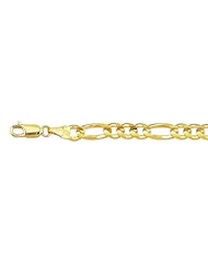 8.5" 14K Yellow Gold 6.0mm (1/4") Polished Diamond Cut Alternate 3 Round 1 Long Oval Shape Classic Figaro Chain w/ Lobster Clasp