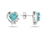 Aquamarine and Diamond Heart Earrings in White Gold