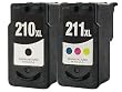PG210 XL CL211 XL High Capacity Remanufactured CANON 2-Pack Printer Ink Cartridge PG-210 CL-211 Black/Color Cartridges for PIXMA iP2702 MP240 MP250 MP270 MP280 MP480 MP490 MP495 MX320 MX330 MX340 Wireless MX350 Wireless