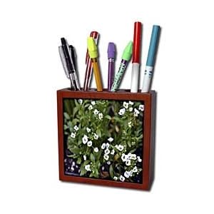 WhiteOak Photography Floral Prints - White flowers and green leaves - Tile Pen Holders-5 inch tile pen holder