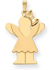 14k Solid Engravable Girl with Bow on Right Charm
