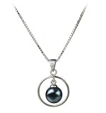 PearlsOnly Trinity Black 6-7mm AA Japanese Akoya Sterling Silver Pearl Pendant