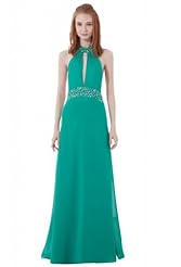 Backless Belted Floor Length Halter Sleeveless Chiffon  Dress