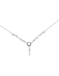 Silver Rhodium Plated Polish 7.50" 10.3mm White Pearl And Clear Cubic Zirconia Fancy Bracelet With Pear Shape Clasp