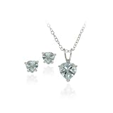 Sterling Silver 2.4ct TGW Blue Topaz Heart Solitaire Pendant & Stud Earrings Set, 18