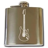 Personalised Engraved 6oz Hip Flask with Captive Top GUITAR Design , Birthday, Anniversary, Wedding