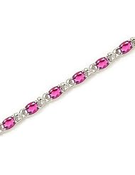 14K White Gold Oval Pink Topaz Bracelet
