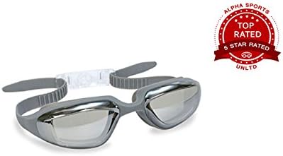 Alpha Sports Mirrored Swim Goggles (Gray) - Super Soft Silicone for Ultimate Comfort - Expanded Panoramic Field of Vision - Leak Proof - Anti-Fog